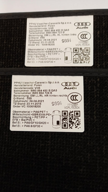 Original OE Volkswagen Fußmattensatz 8W0864450BQA5
