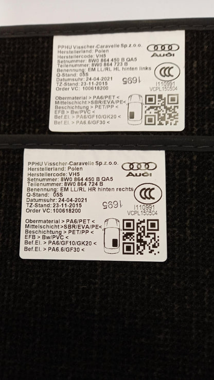 Original OE Volkswagen Fußmattensatz 8W0864450BQA5