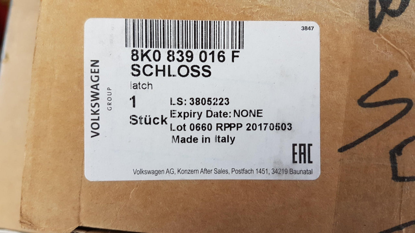Original AUDI A3 III A4 Allroad quattro 10-16 Türschloß Hinten Rechts 8K0839016F