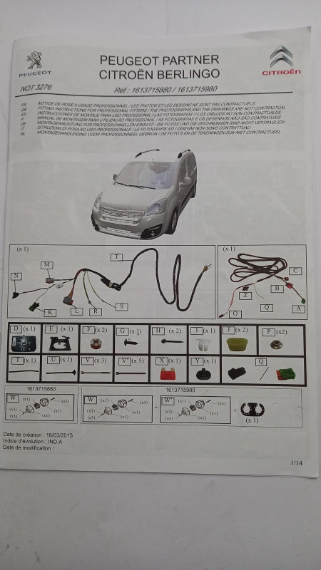 Original CITROEN Berlingo B9 E-Satz Kabelsatz Anhängerkupplung 13 plg 1613715880