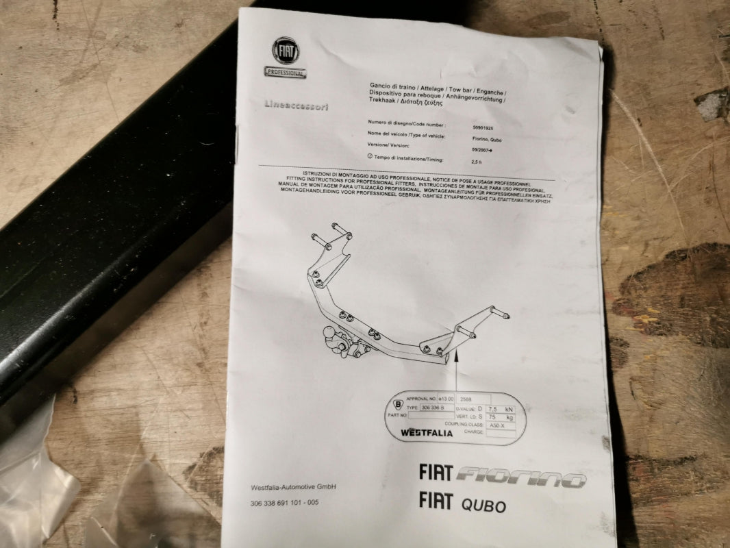 Original FIAT Fiorino Qubo 2007- Anhängerkupplung starr 50901925