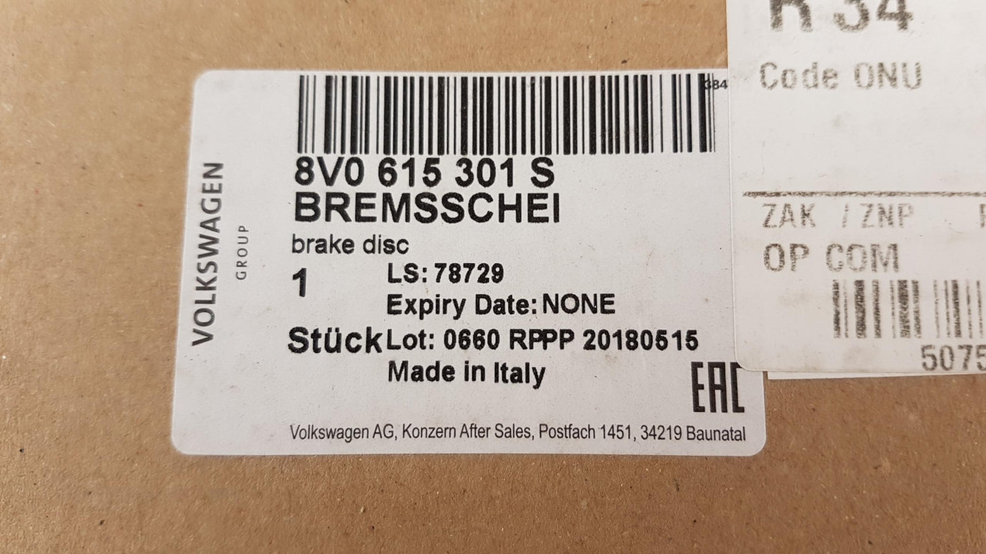 Original AUDI RS3 (8V) 2015> Bremsscheibe belüftet Gelocht Vorne 8V0615301S