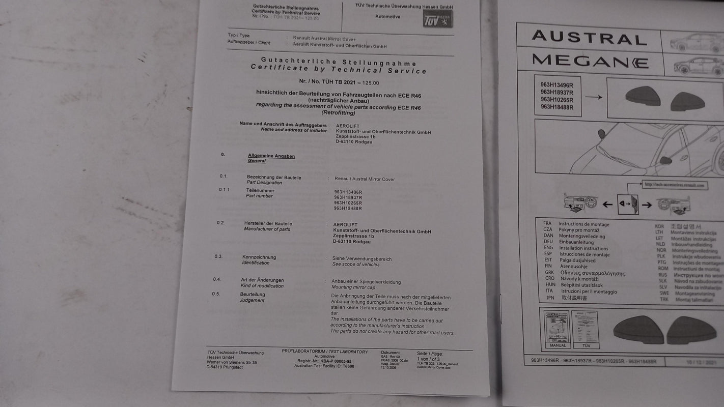 Original RENAULT Austral Megane E-Tech Außenspiegelkappen satingrau 963H13496R