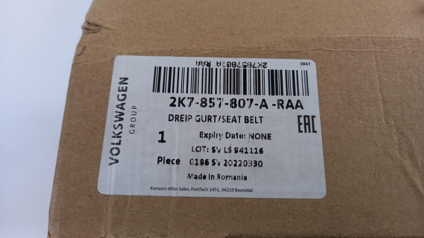 Original VW Caddy SB 2021- Sicherheitsgurt schwarz hinten mitte 2K7857807ARAA