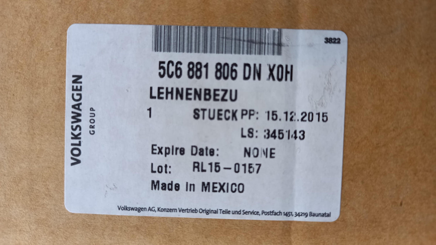 Original VOLKSWAGEN Jetta Sitzbezug Titan Schwarz 5C6881806DNX0H