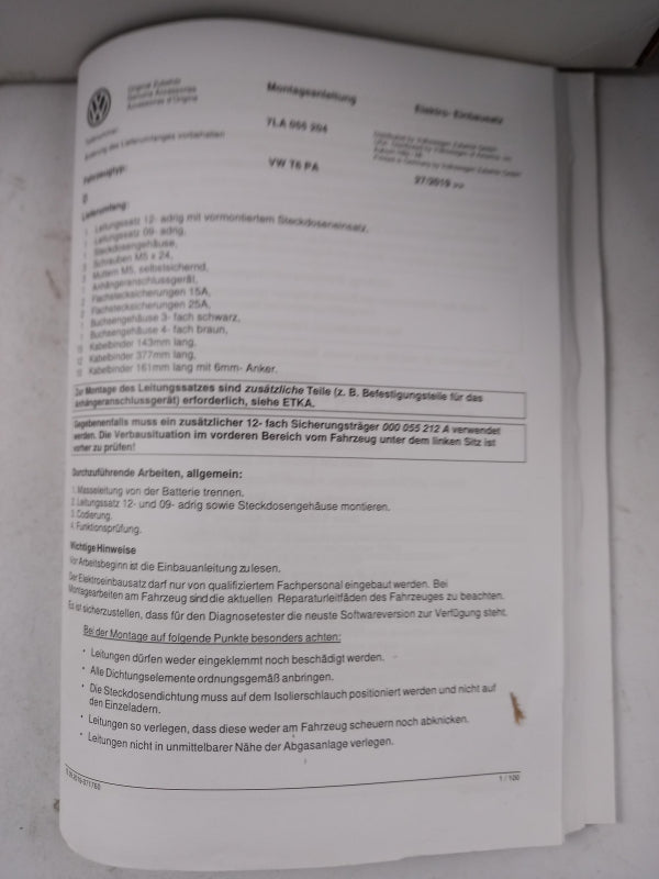 Original VW Transporter T6 ab 2020 E-Satz für Anhängerkupplung 13-plg 7LA055204