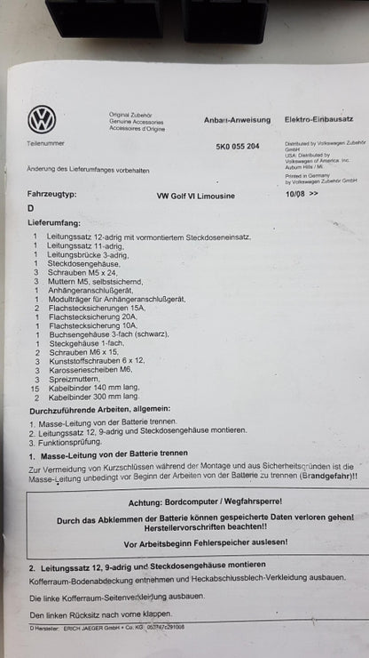 Original VW Golf VI (5K) E-Satz Kabelsatz Anhängerkupplung 13-polig 5K0055204