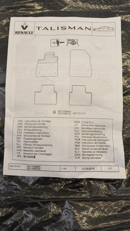 Original RENAULT Talisman Fußmattensatz 8201599663