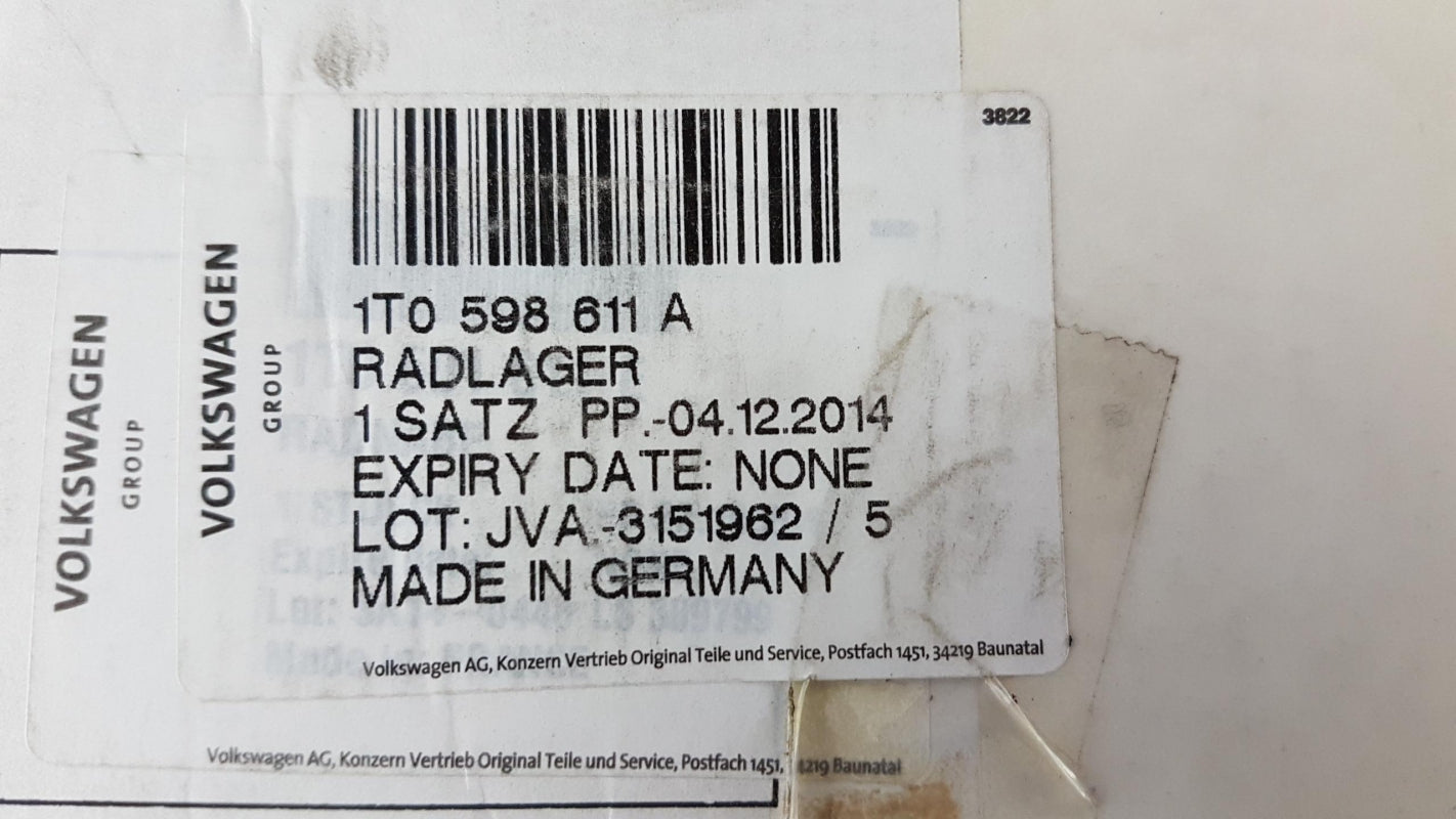 Original VW Caddy 2K 2004-2020 Radlagersatz Radnabe hinten 1T0598611A