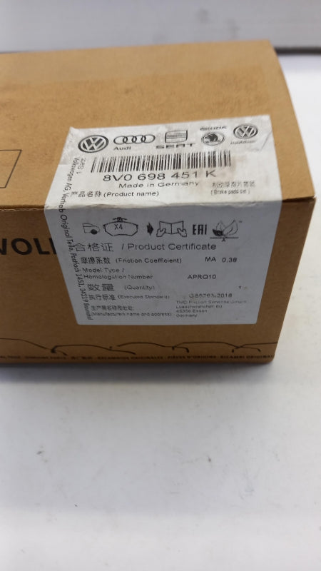 Original OE Volkswagen Bremsbeläge 8V0698451K