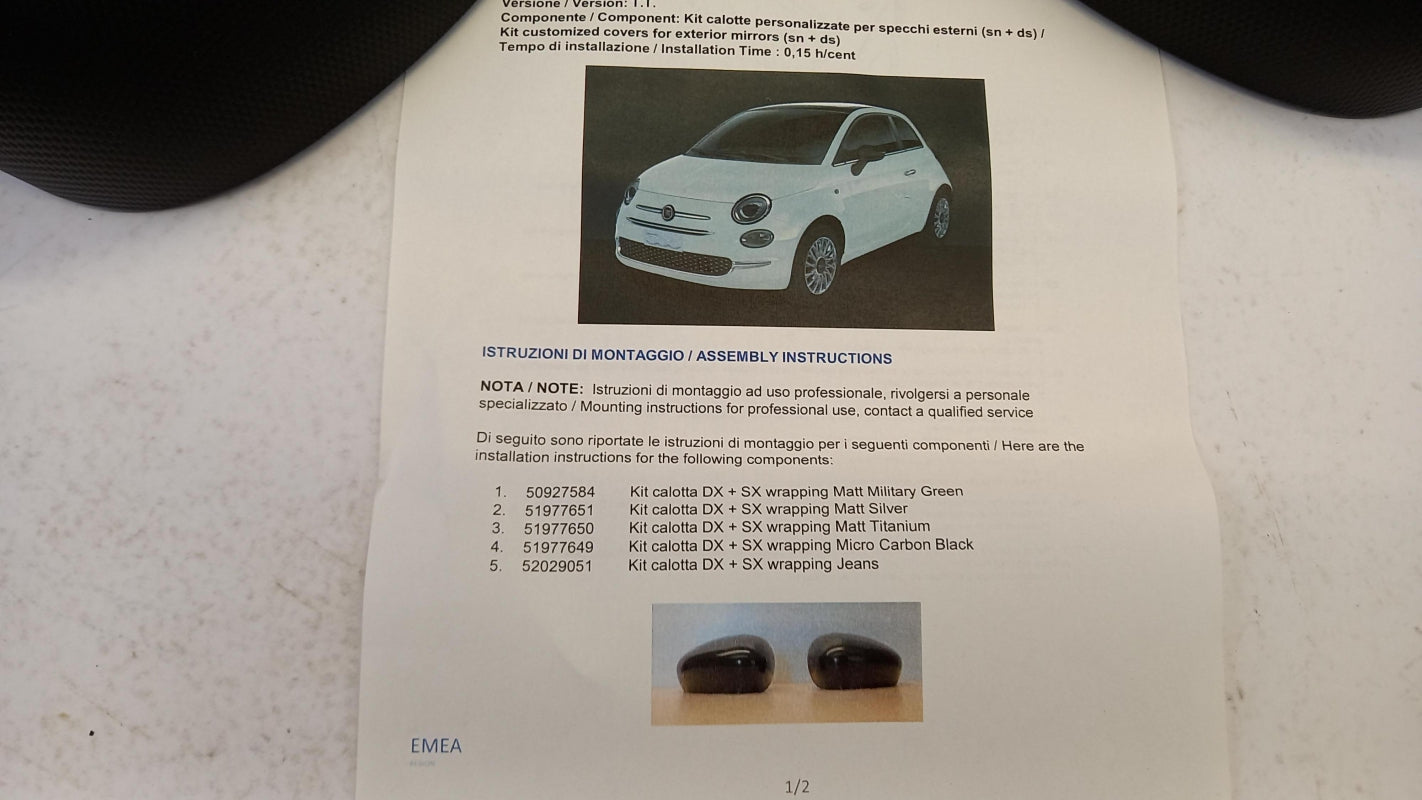 Original FIAT 500 ABARTH 500 595 Spiegelabdeckungen carbon 51977649