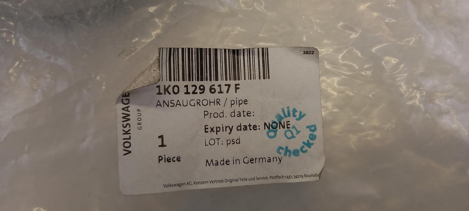 Original AUDI A3 8P VW Golf V Touran SKODA Octavia 1Z 1.6 Ansaugrohr 1K0129617F