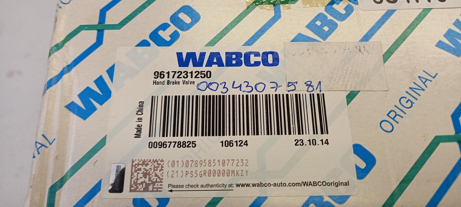 WABCO Handbremsventil 11 BAR 2xM8 80mm 9617231250