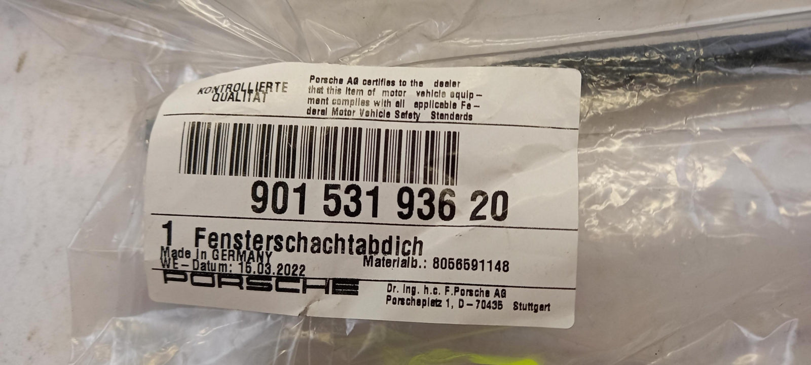 Original PORSCHE 911 1963> 912 Türscheiben Dichtung rechts 90153193620