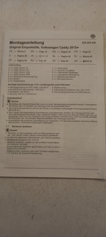 Original VOLKSWAGEN Caddy III (2K) Einparkhilfe Hinten 2K5054630