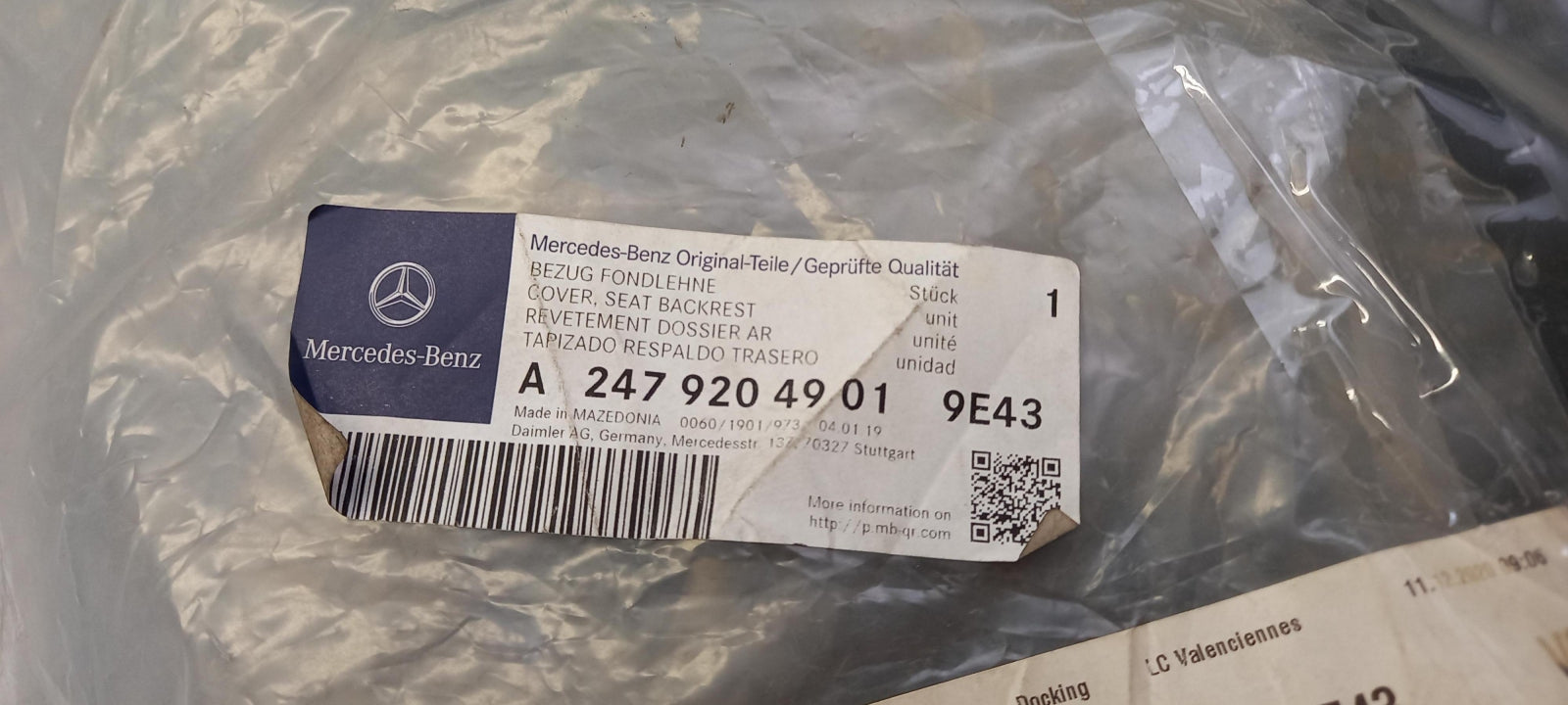 Original MERCEDES-BENZ GLA H247 '21-'24 Sitzbezug Hinten links A24792049019E43