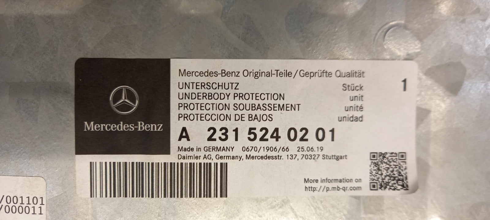 Original MERCEDES-BENZ SL R231 Unterfahrschutz mitten A2315240201