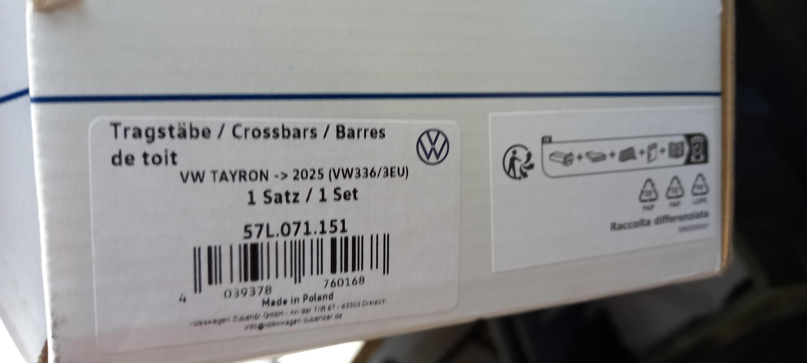 Original VW Tayron 2025- Grundträger Dachträger  T-Nut 57L071151