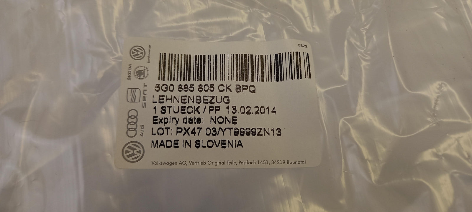 Original VW Golf 7 Sitzrücklehnenbezug Textil hinten links 5G0885805CKBPQ