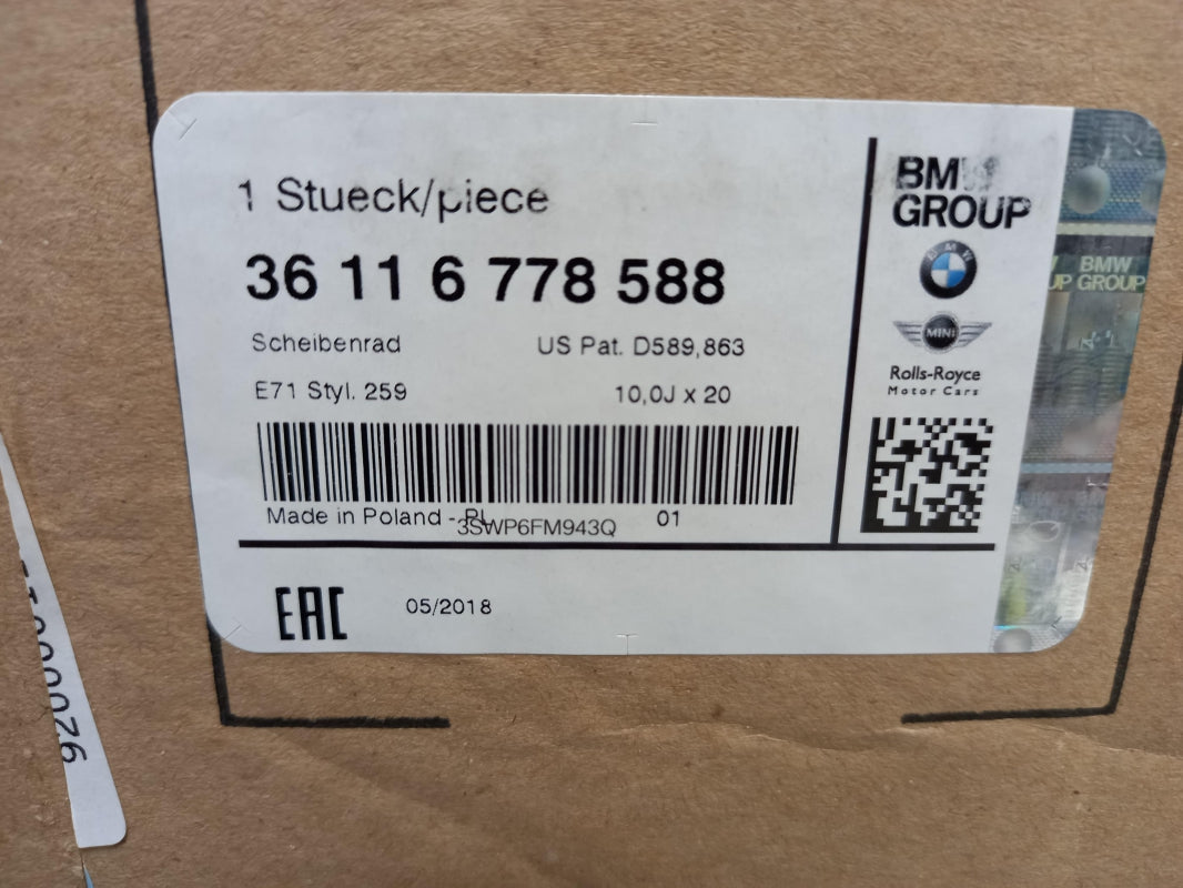 Original BMW X6 E71 E72 Alufelge 10Jx20 ET40 36116778588