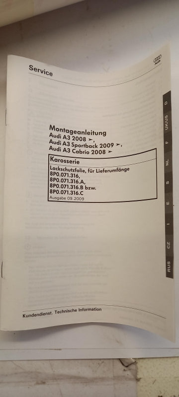 Original OE Volkswagen Schutzfolie 8P0071316