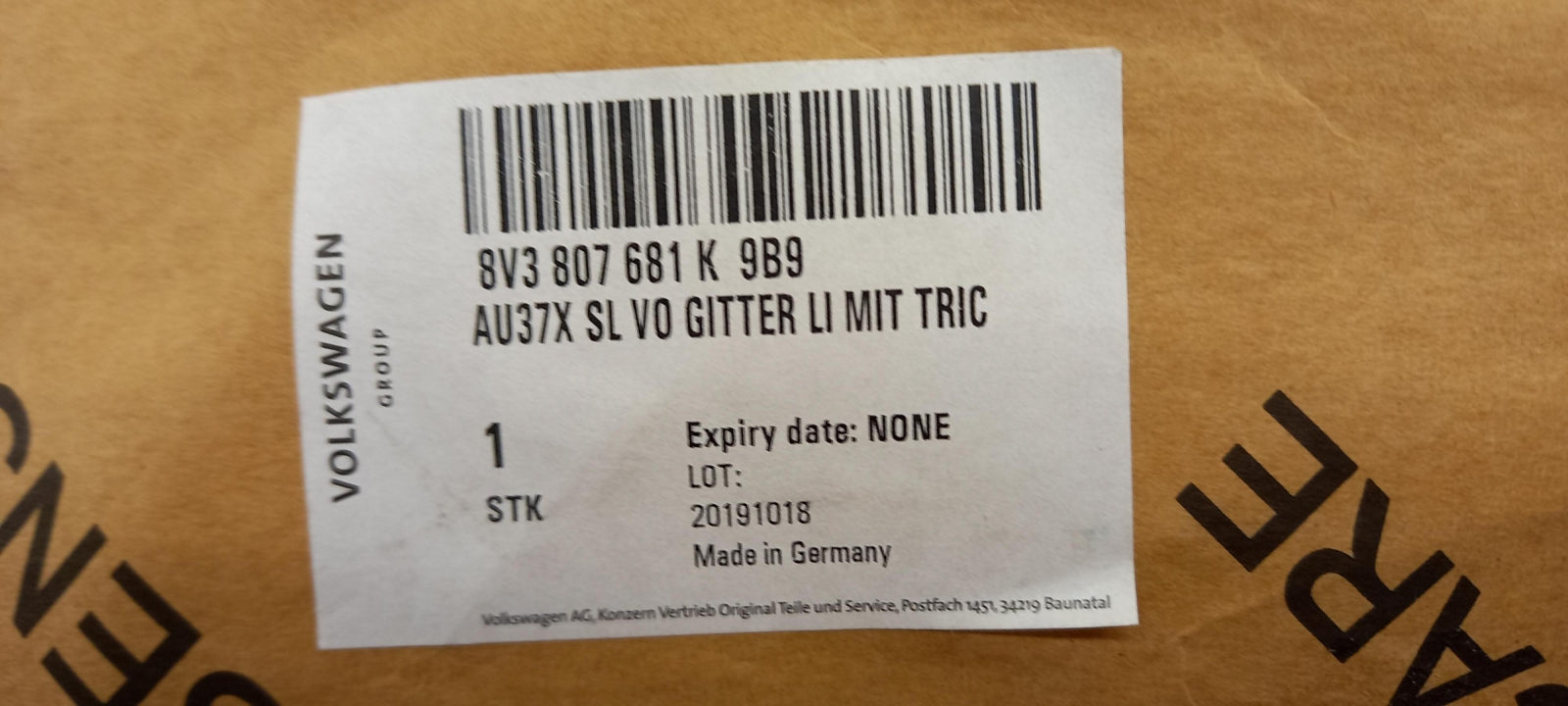 Original OE Volkswagen Stoßfänger Lüftungsgitter 8V3807681K9B9