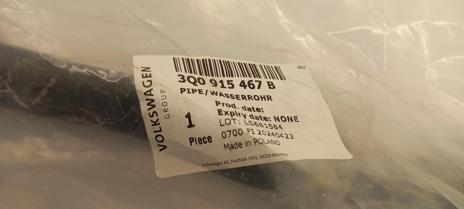 Original OE Volkswagen Kühlmittelrohr 3Q0915467B