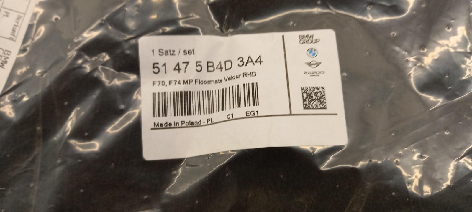 Original BMW 1er F70 M Performance Fußmattensatz 4-teilig Textil 51475B4D3A4