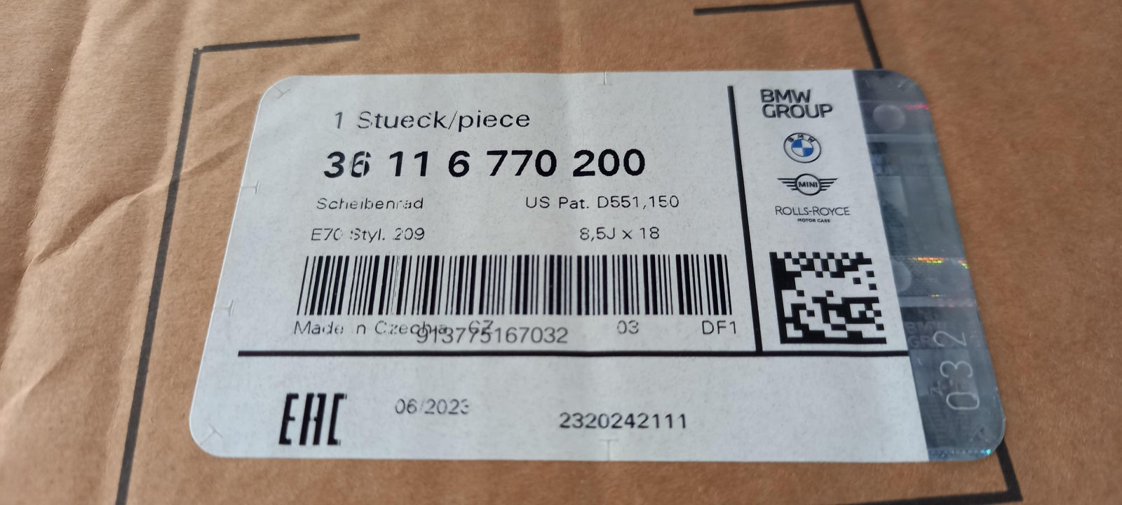 Original BMW X5 E70 E70 LCI Alufelge 8.5Jx18 ET:46 36116770200