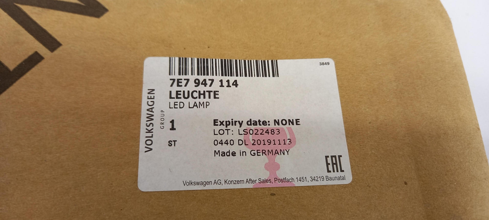 Original OE Volkswagen Innenleuchte 7E7947114