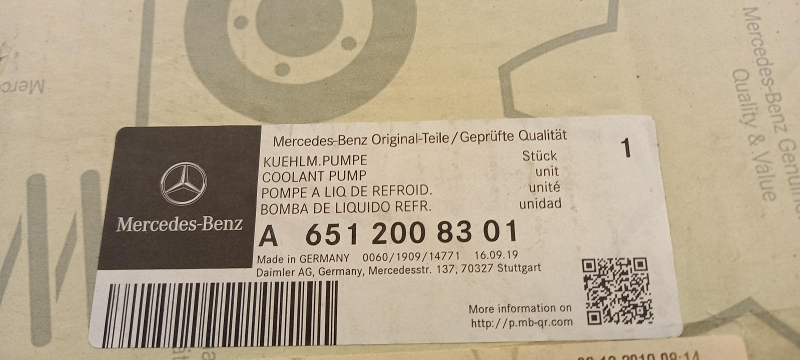 Original OE MERCEDES-BENZ Wasserpumpe A6512008301