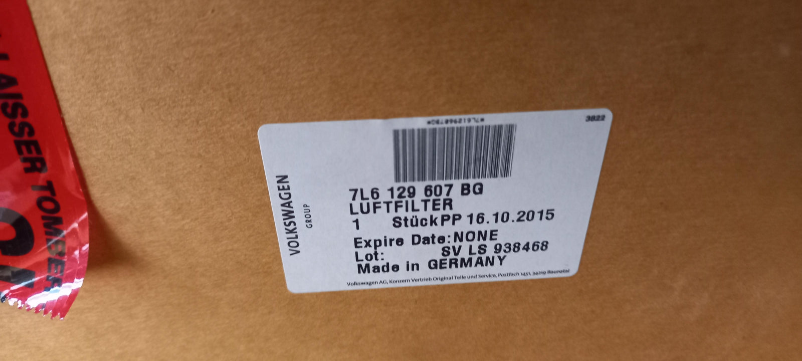 Original OE Volkswagen Luftfilter 7L6129607BG