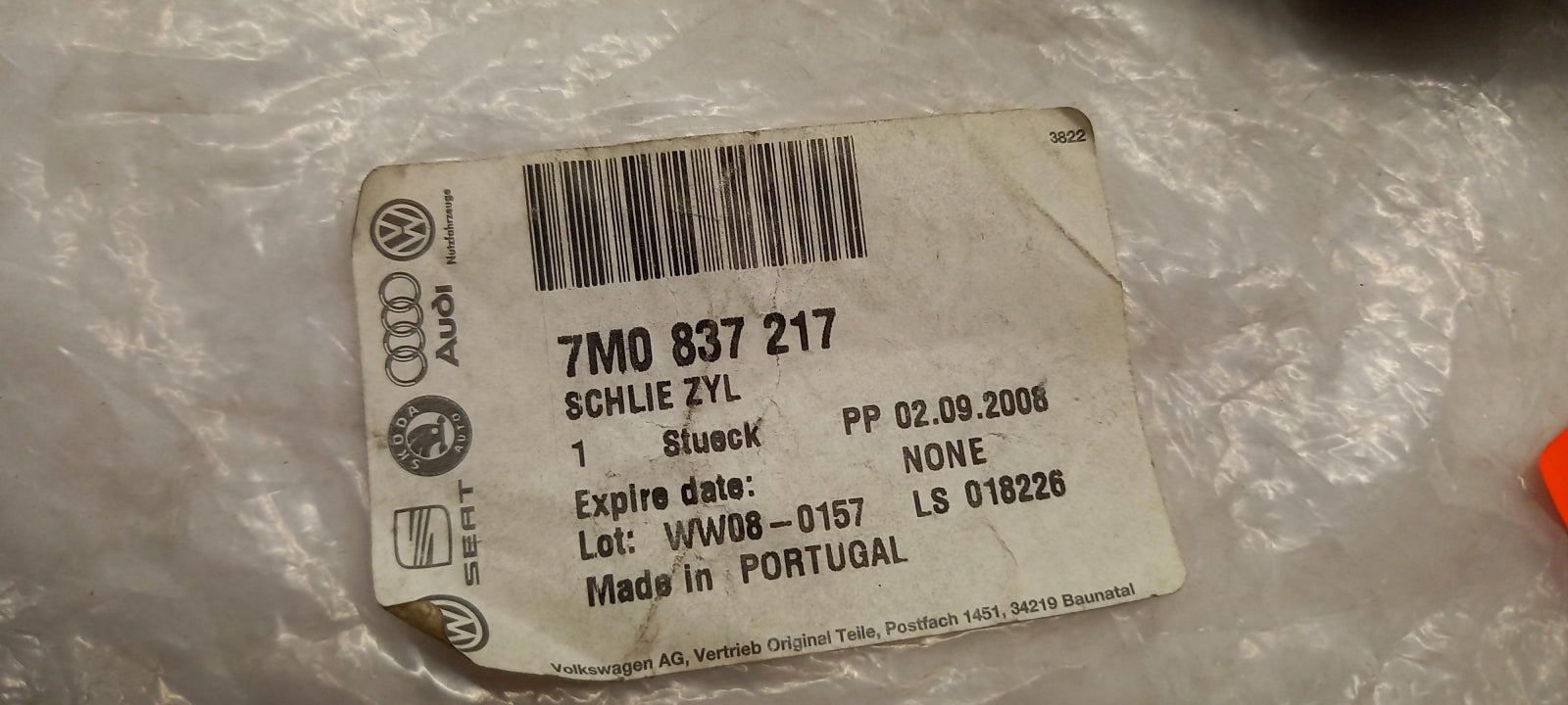 Original VOLKSWAGEN Sharan 1996 - 2000 Schließzylinder Satz 7M0837217