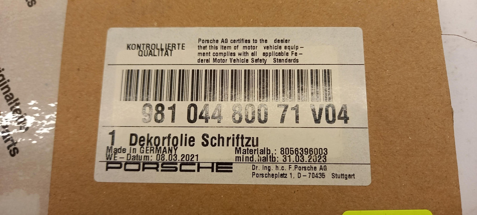 Original OE PORSCHE Dekorfolie 98104480071V04