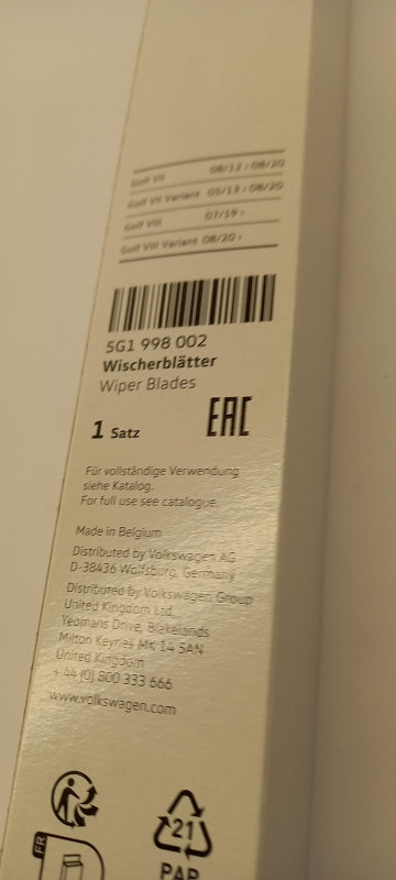 Original Volkswagen e-Golf Golf R32 GTI Wischerblättersatz (2st) Vorne 5G1998002