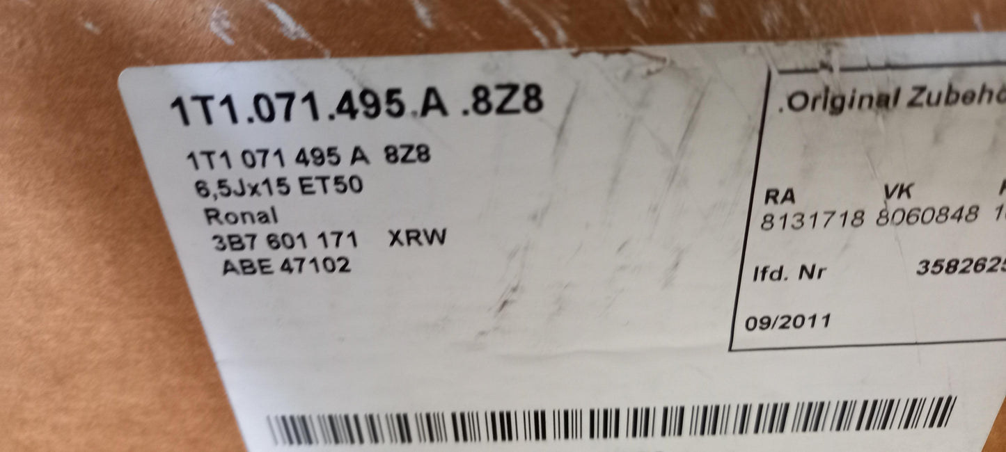 Original VW Caddy III Golf V VI Alufelgen Felge 15-Zoll 'SIMA' 1T1071495A8Z8