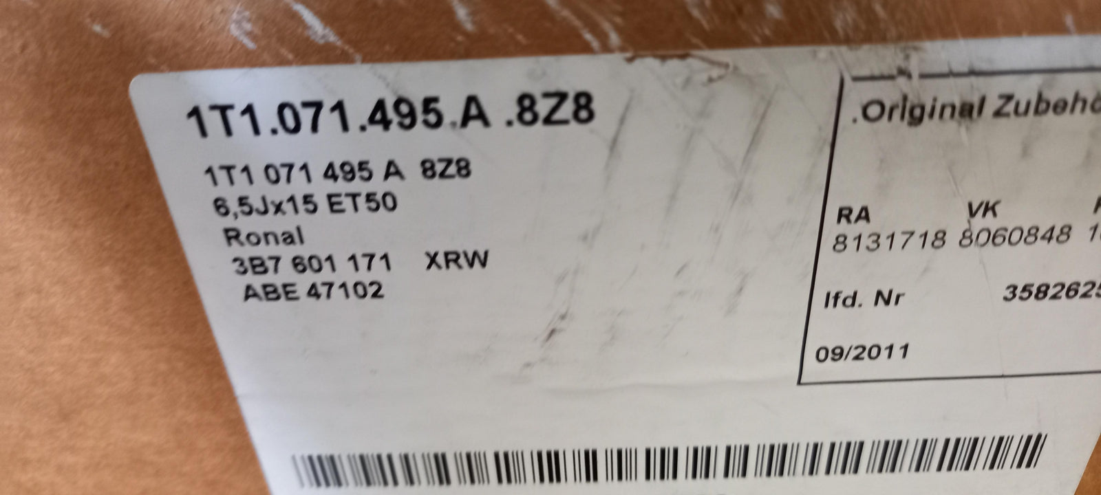 Original VW Caddy III Golf V VI Alufelgen Felge 15-Zoll 'SIMA' 1T1071495A8Z8