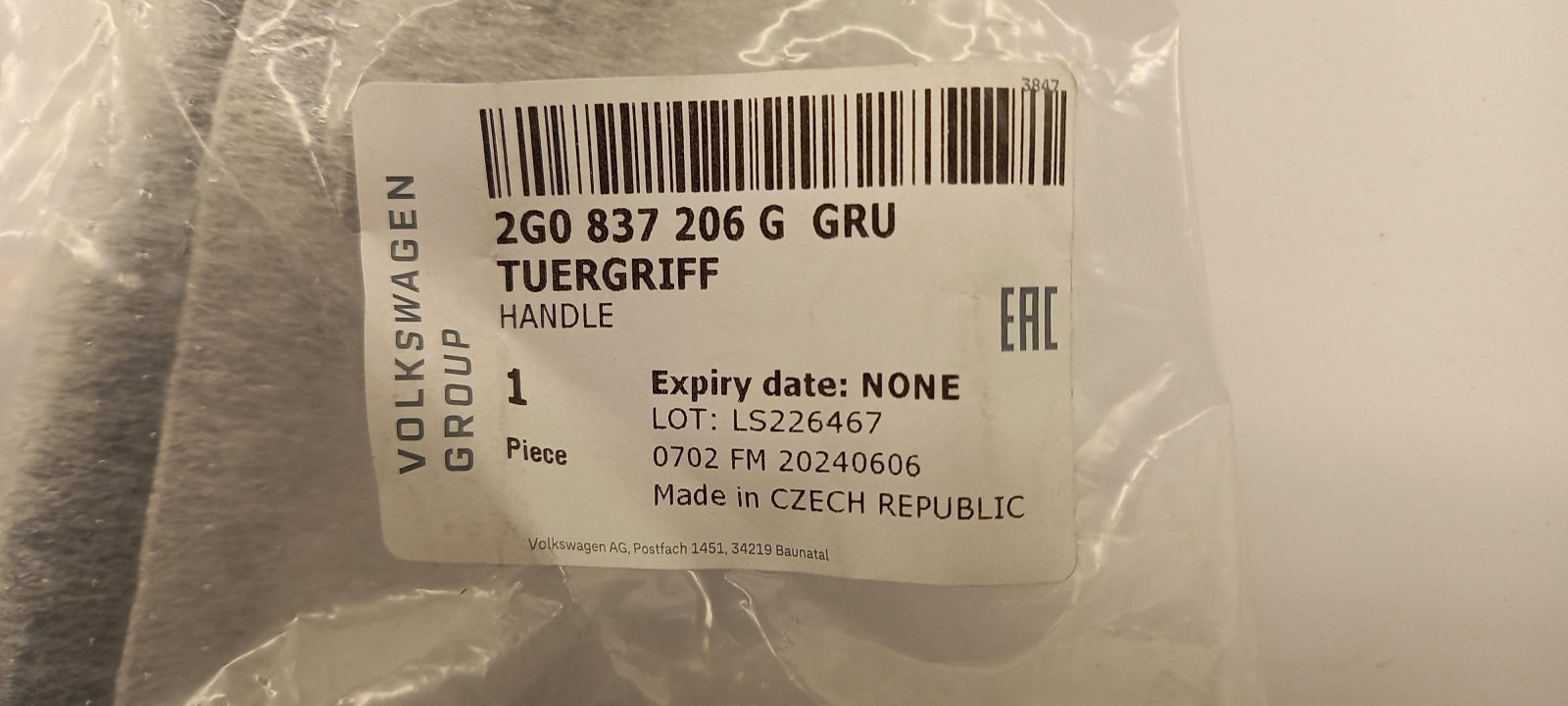 Original OE Volkswagen Türgriff 2G0837206GGRU