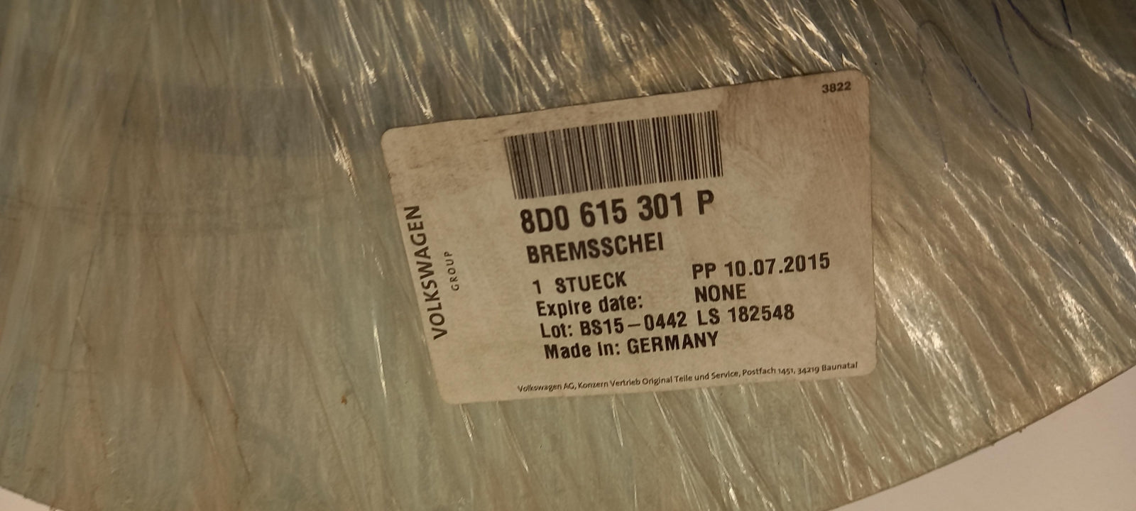 Original OE Volkswagen Bremsscheibe (1 Stück) 8D0615301P