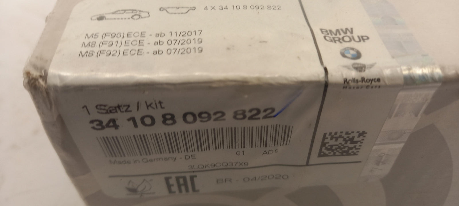 Original OE BMW Bremsbeläge 34108092822