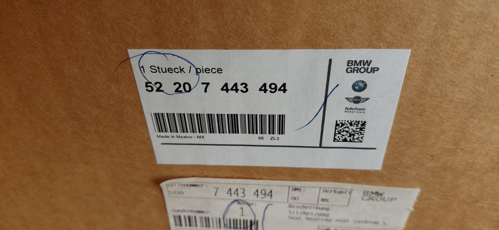 Original OE BMW Sitzheizung 52207443494