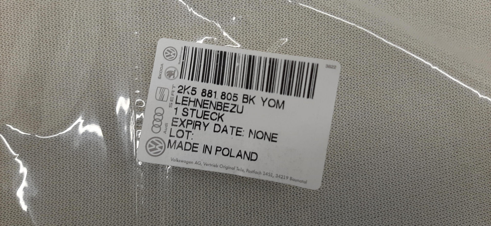 Original OE Volkswagen Sitzbezug 2K5881805BKYOM