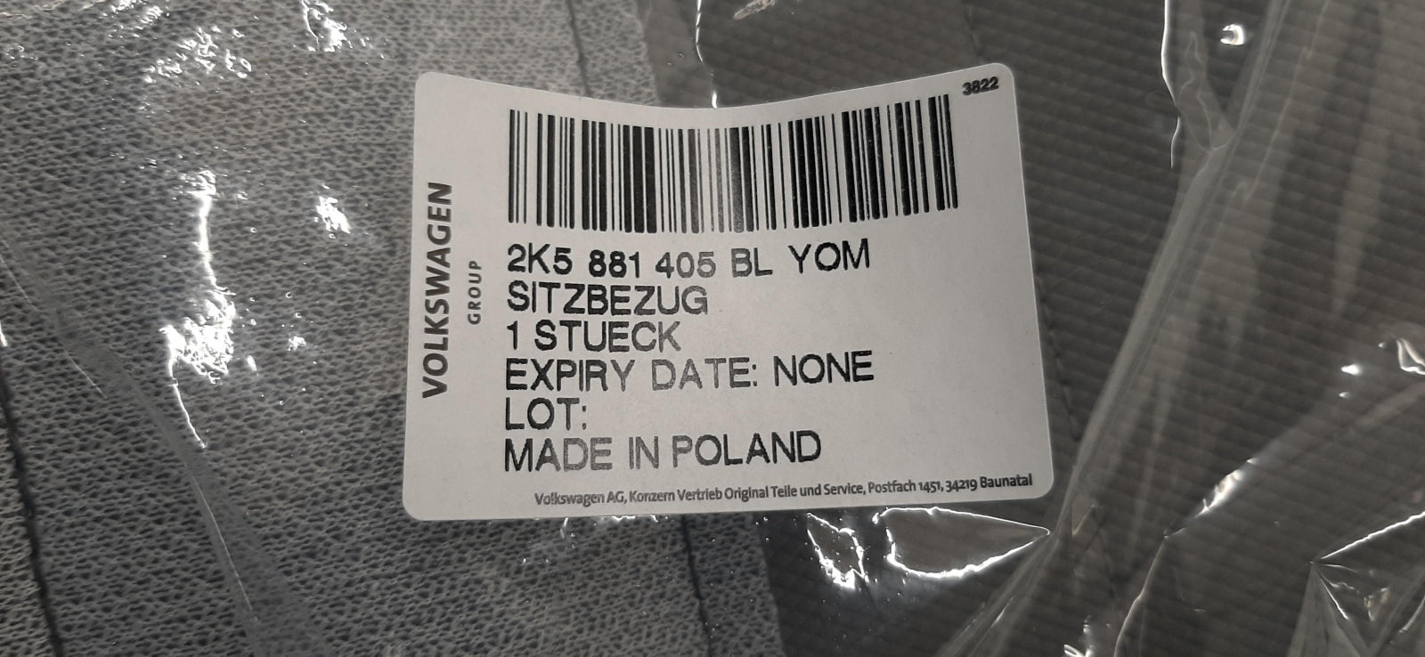 Original OE Volkswagen Sitzbezug 2K5881405BLYOM