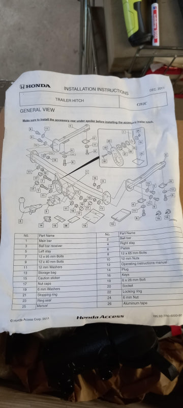Original OE HONDA Anhängerkupplung 08L92TR0600
