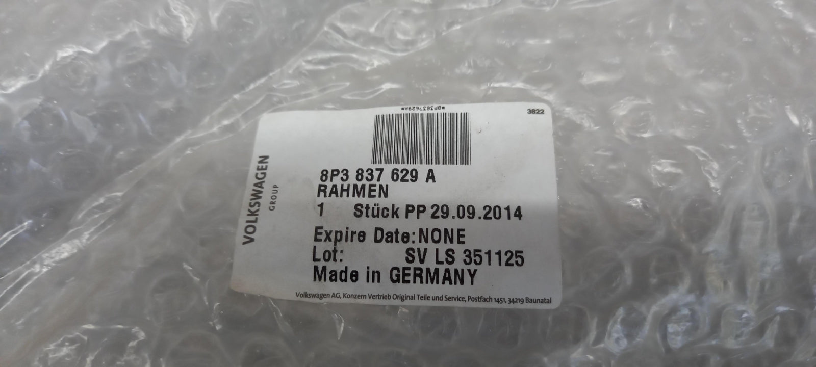 Original OE Volkswagen Fensterführungsschiene 8P3837629A