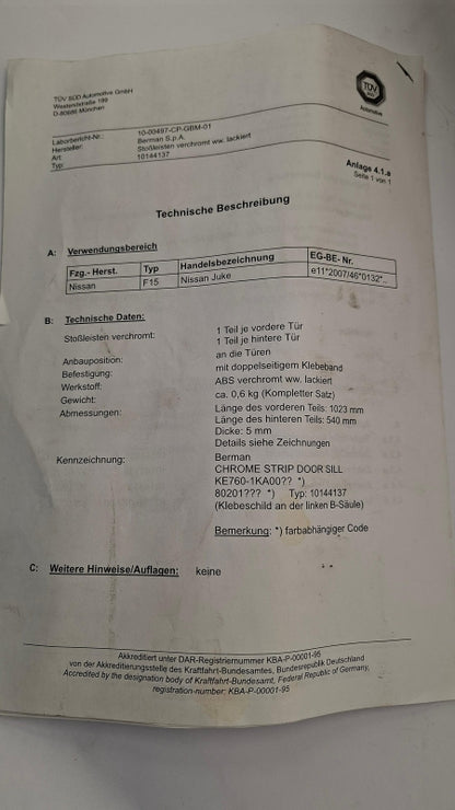 Original OE NISSAN Türzierleisten Satz KE7601KA00BK