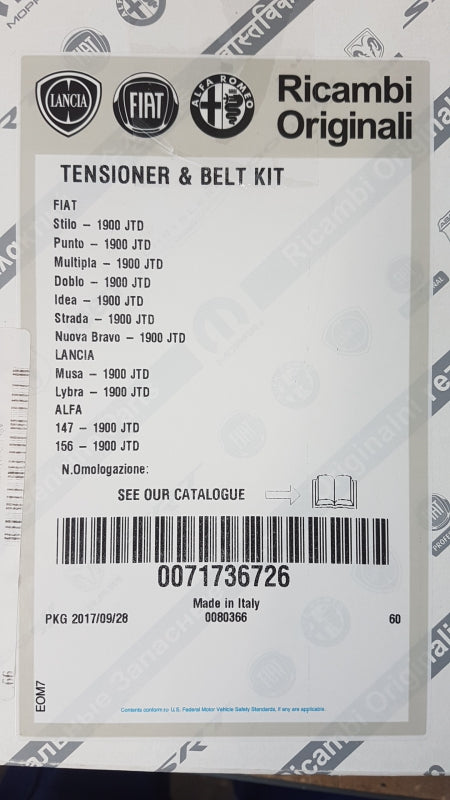Original FIAT Nuova Bravo (07-14) Doblo (03-16) Zahnriemensatz 1.9 JTD 71736726
