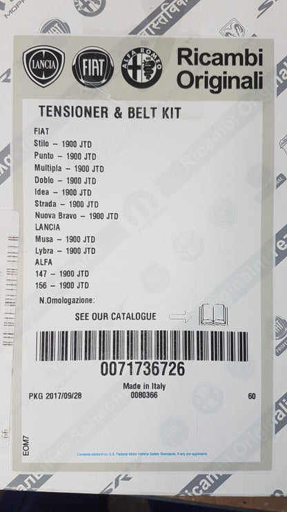 Original FIAT Nuova Bravo (07-14) Doblo (03-16) Zahnriemensatz 1.9 JTD 71736726
