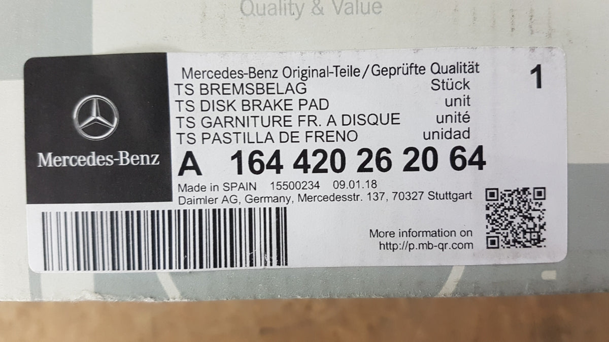 Original MERCEDES-BENZ W164 X164 W251 Bremsbeläge vorne A164420262064
